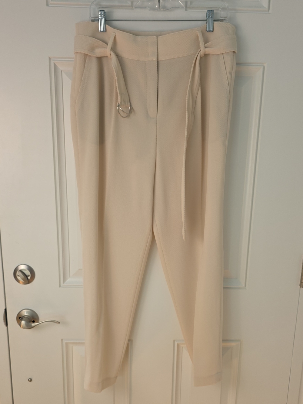Akris Punto Soft Cream High-Rise Tailored Trousers with Belt.  Size 12